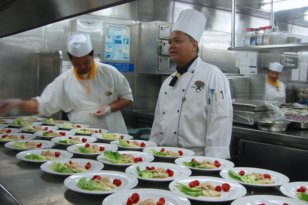 Preparing salads for thousands of guests on a cruise ship