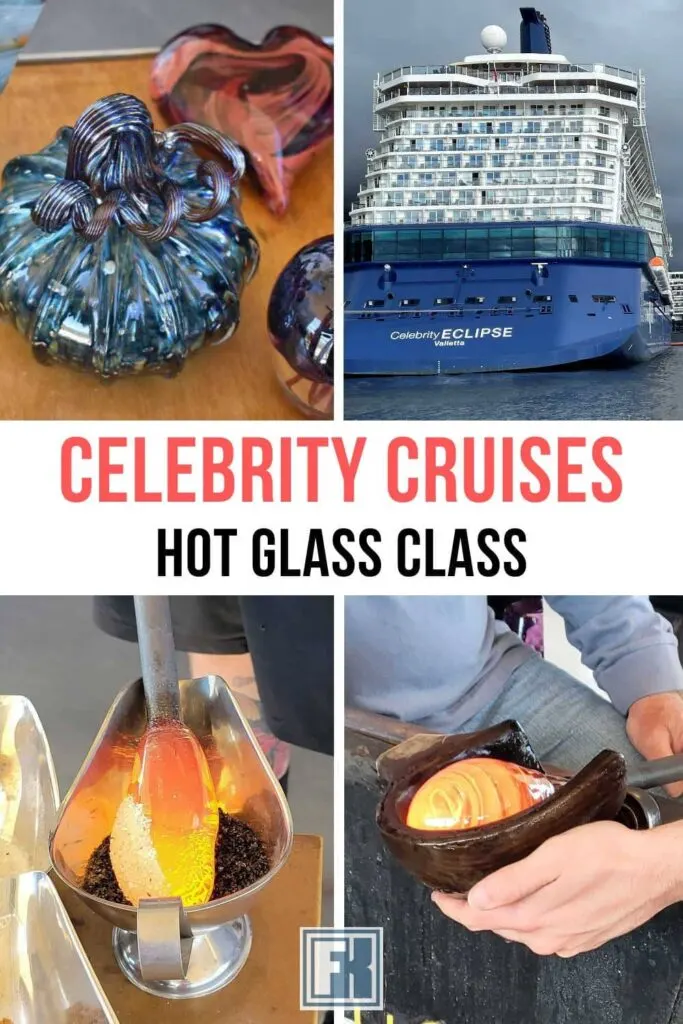 Celebrity Cruise ship and hot glass samples from its glassblowing sessions