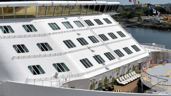 Forward cabins on a cruise ship
