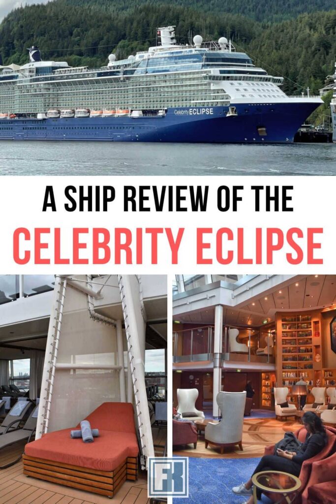 The Celebrity Eclipse cruise ship, two person lounger and onboard library