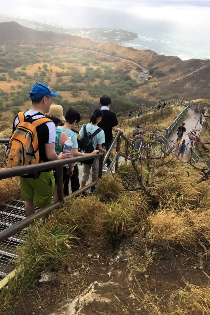 Climbing down Diamond Head in Oahu