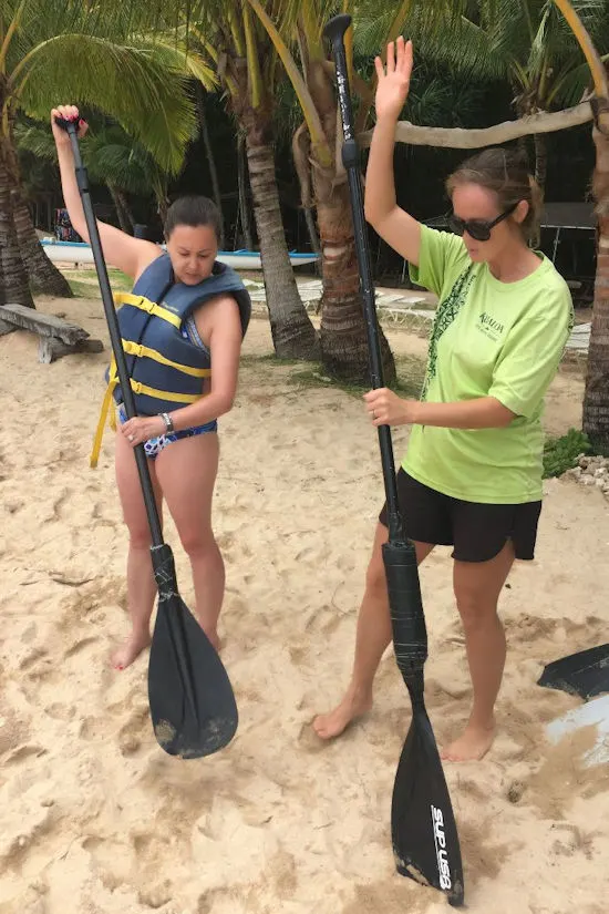 Karen learning to paddleboard