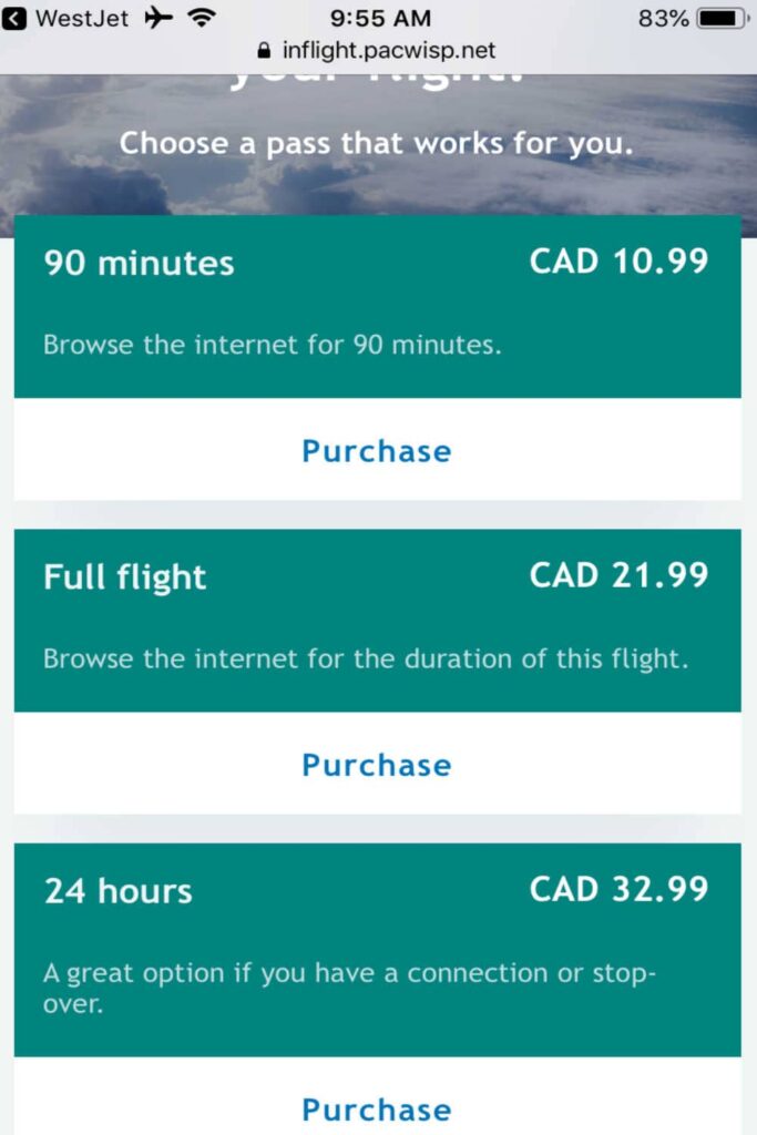 WestJet Wi-Fi pricing