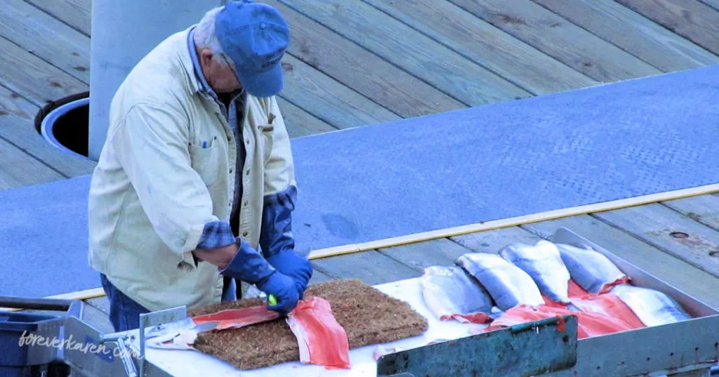 Cleaning salmon, Alaska