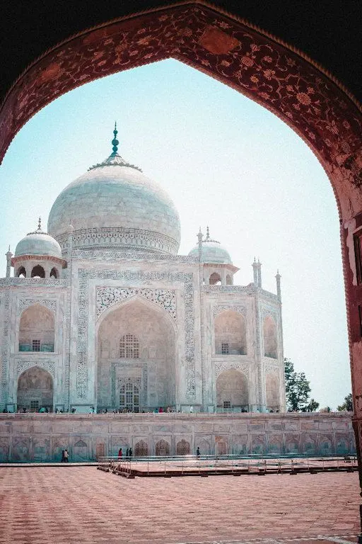 Taj Mahal in Agra, India is a popular tourist spot in summer