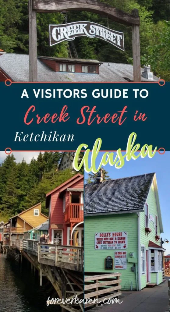 Creek Street, Ketchikan oozes so much character with its wooden boardwalk and picturesque colored buildings over a salmon creek. Shop at the quaint boutiques, watch the salmon and seals, and learn about its history as a former red-light district. #ketchikan #alaskacruise #alaskatravel 
