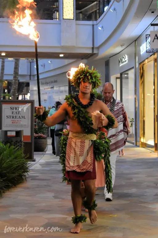 Lighting of the torches at the Royal Hawaiian Center in Honolulu