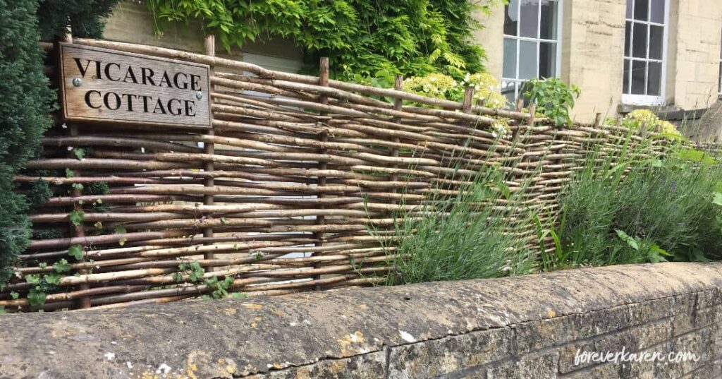 The Vicarage Cottage twig fence in the Queen of the Cotswolds