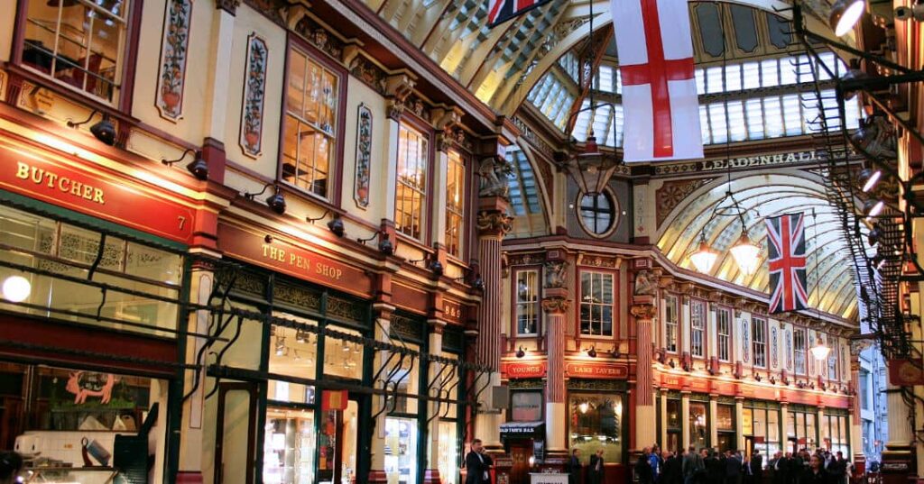 Leadenhall Market in London is a gem with its cobblestone floors and amazing ceiling