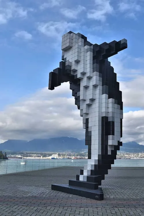 Digital Orca statue in Coal Harbour