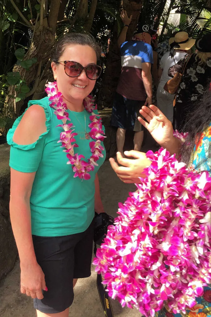 Receiving a floral lei in Hawaii