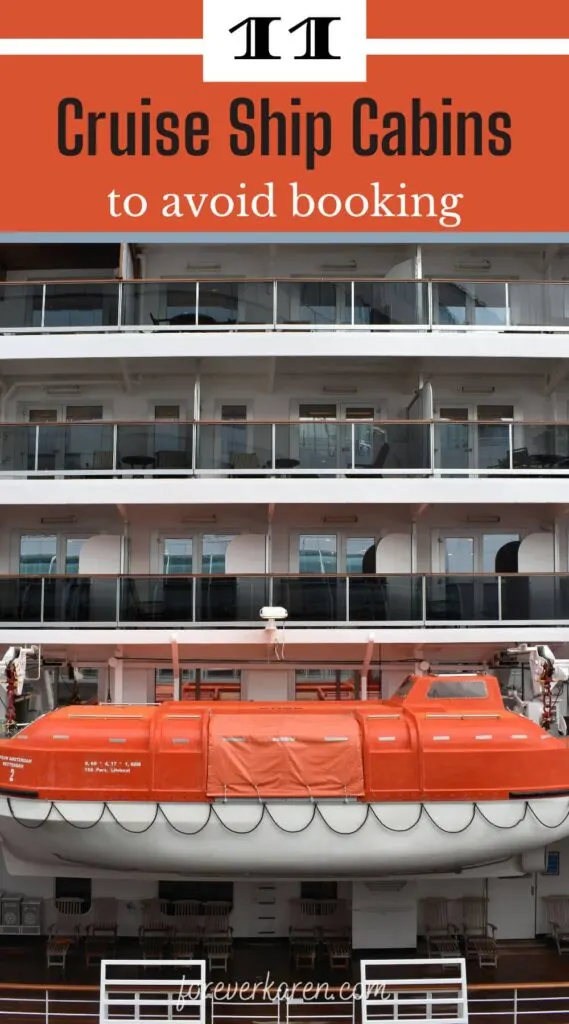 Cruise ship balcony stateroom of which some are obstructed by a lifeboat