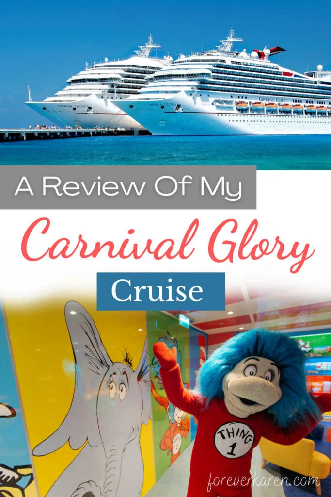 Carnival Glory cruise ship and one of their Seuss at Sea characters