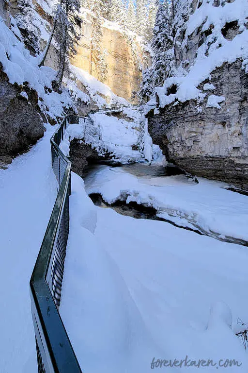 Johnston Canyon, empty trail in winter