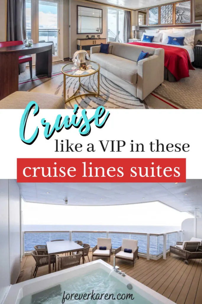 A Cunard Queen's Grill Suite stateroom and a suite balcony with hot tub