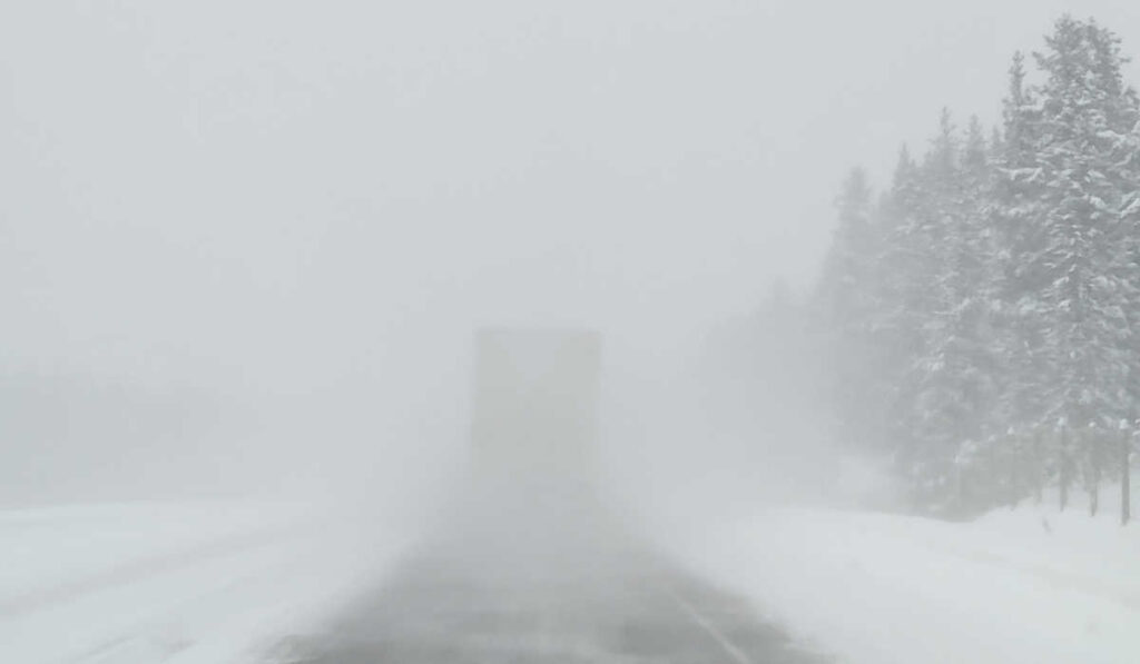 Whiteout conditions on the highway in Banff