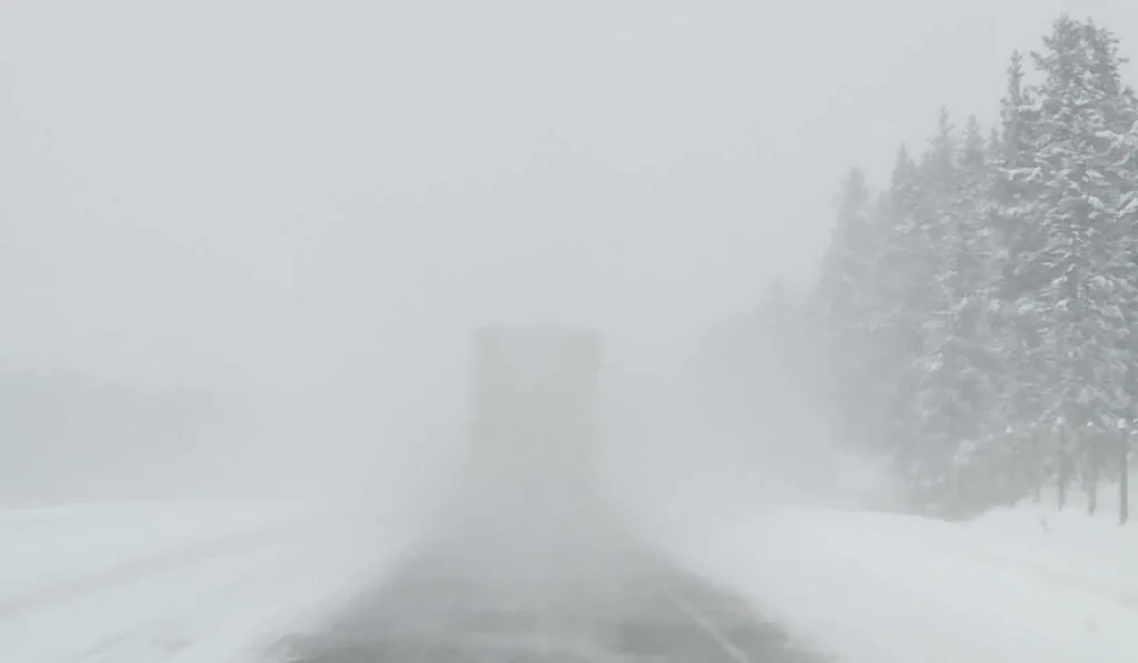 Whiteout conditions on the highway in Banff