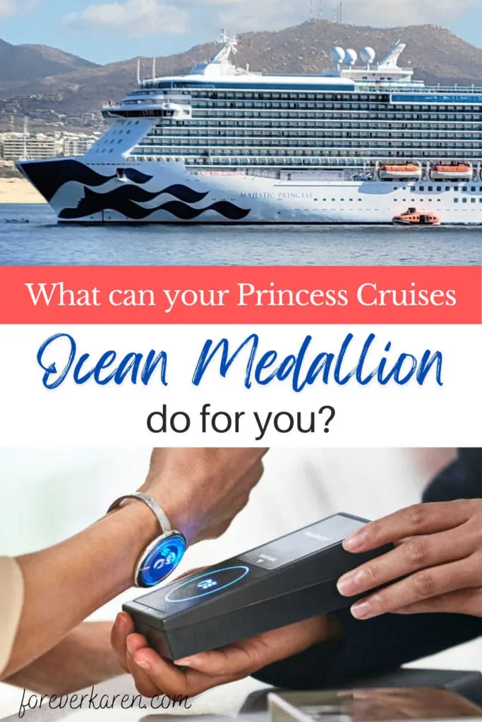 The Ocean Medallion replaces your cruise card on Princess Cruises MedallionClass cruises. The device is worn as an accessory, and can some amazing things. The Medallion unlocks your stateroom door, and you can use it to play games, order drinks, chat to onboard family and friends, plus much more. 