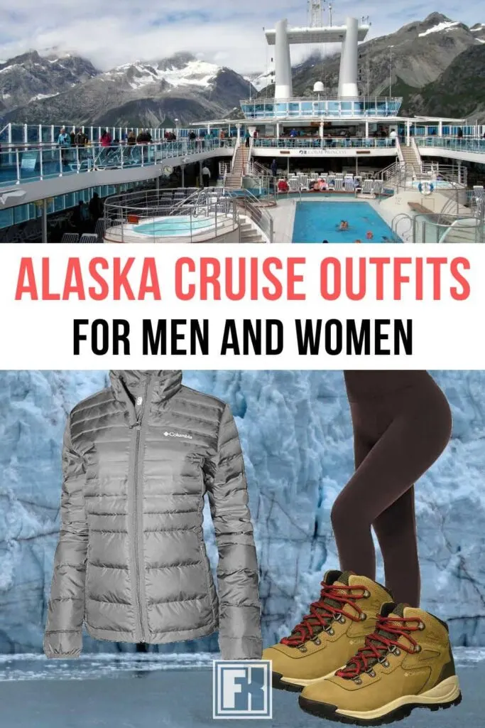 A cruise ship and a variety of warm outfits for an Alaska cruises