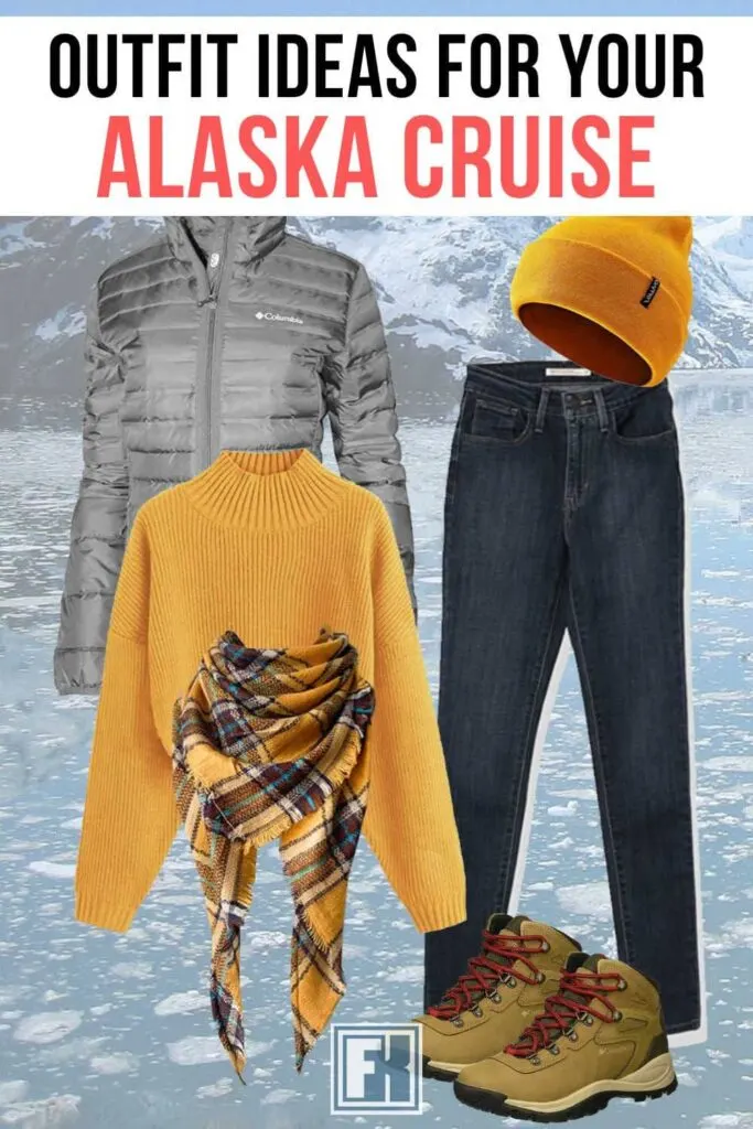 A selection of cold weather outfits for an Alaska cruise