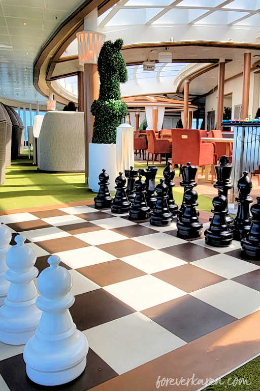 Giant chess set in the Hollywood Conservatory, on the Majestic Princess cruise ship