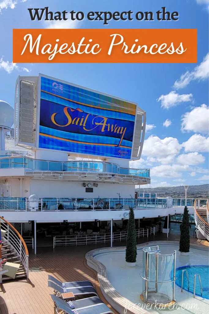 Large screen TV next to the outdoor pool on the Majestic Princess