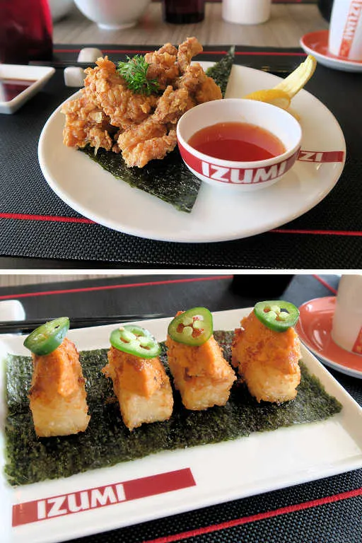 Izumi's Chicken Karage and Crispy Rice Spicy Tuna appetizers