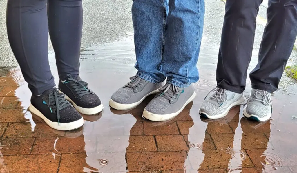 Wearing our Vessi runners on a wet day in Sitka