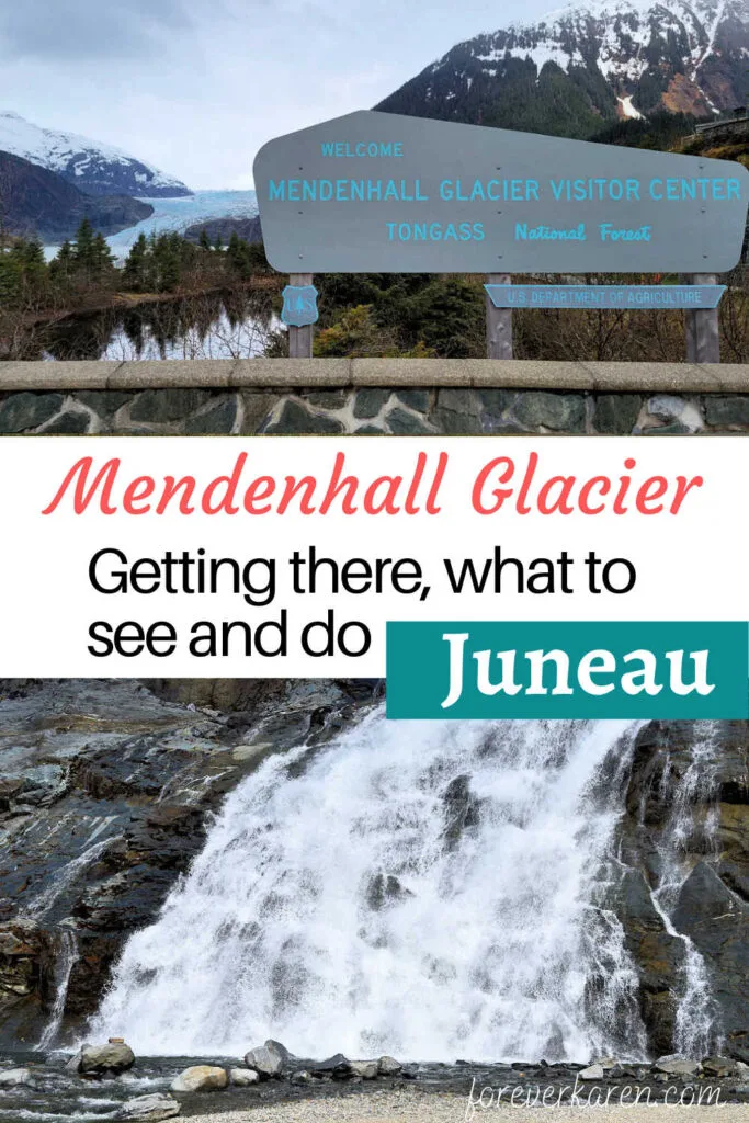 Mendenhall Glacier Visitors sign and Nugget Falls