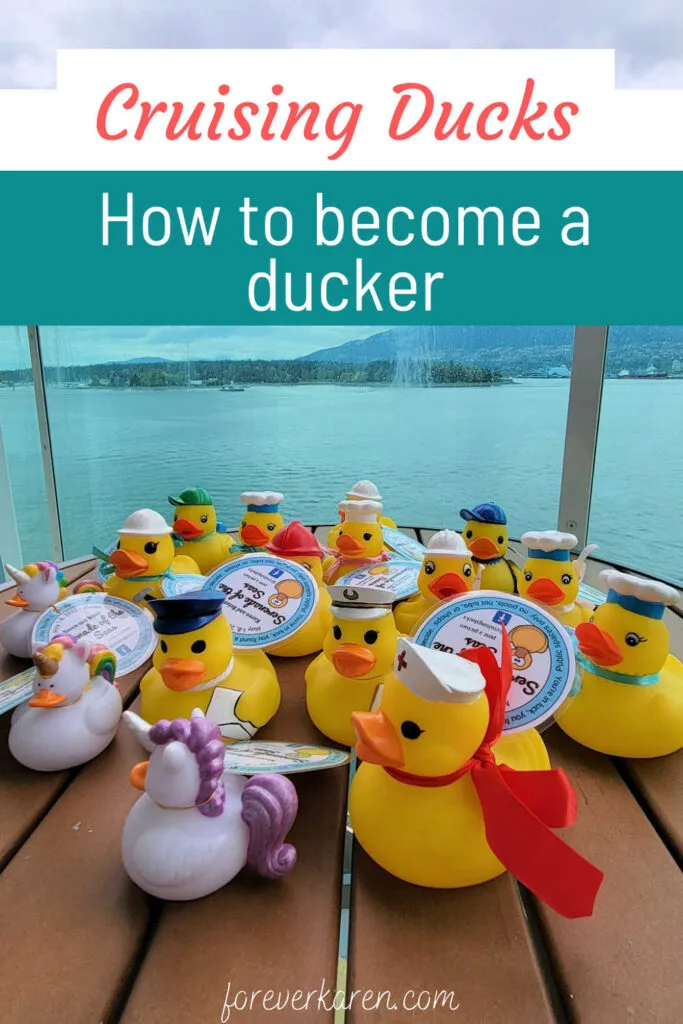 Tagged cruising ducks on a cruise ship balcony, waiting to be hidden on the cruise