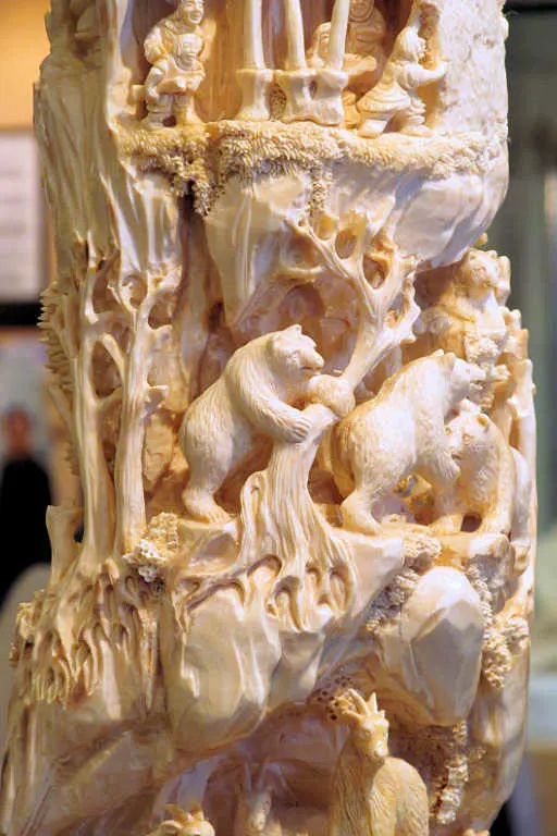 Carved mammoth ivory tusk