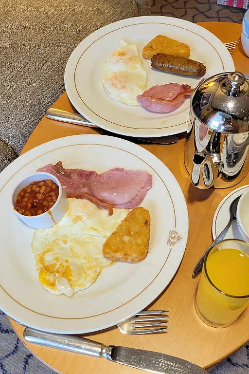 full hot breakfast room service offered on a Cunard cruise