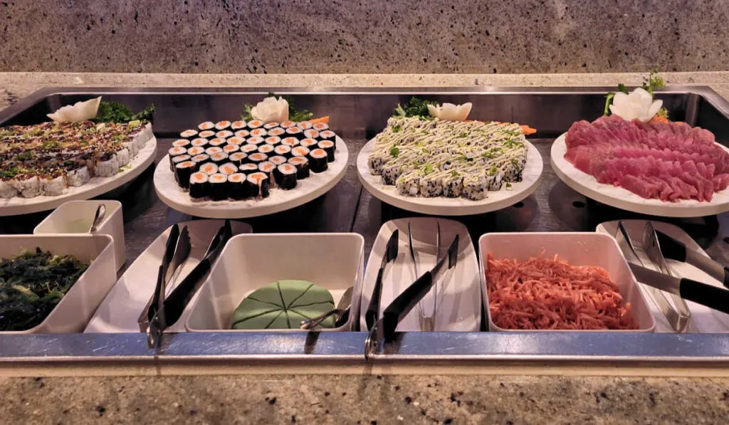 Sushi was served with other food at Cunard's Lido buffet restaurant
