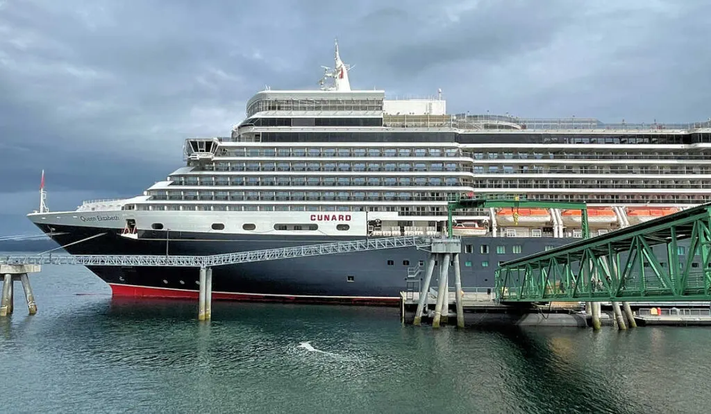 Cunard Queen Elizabeth docked in Icy Strait Point, Alaska