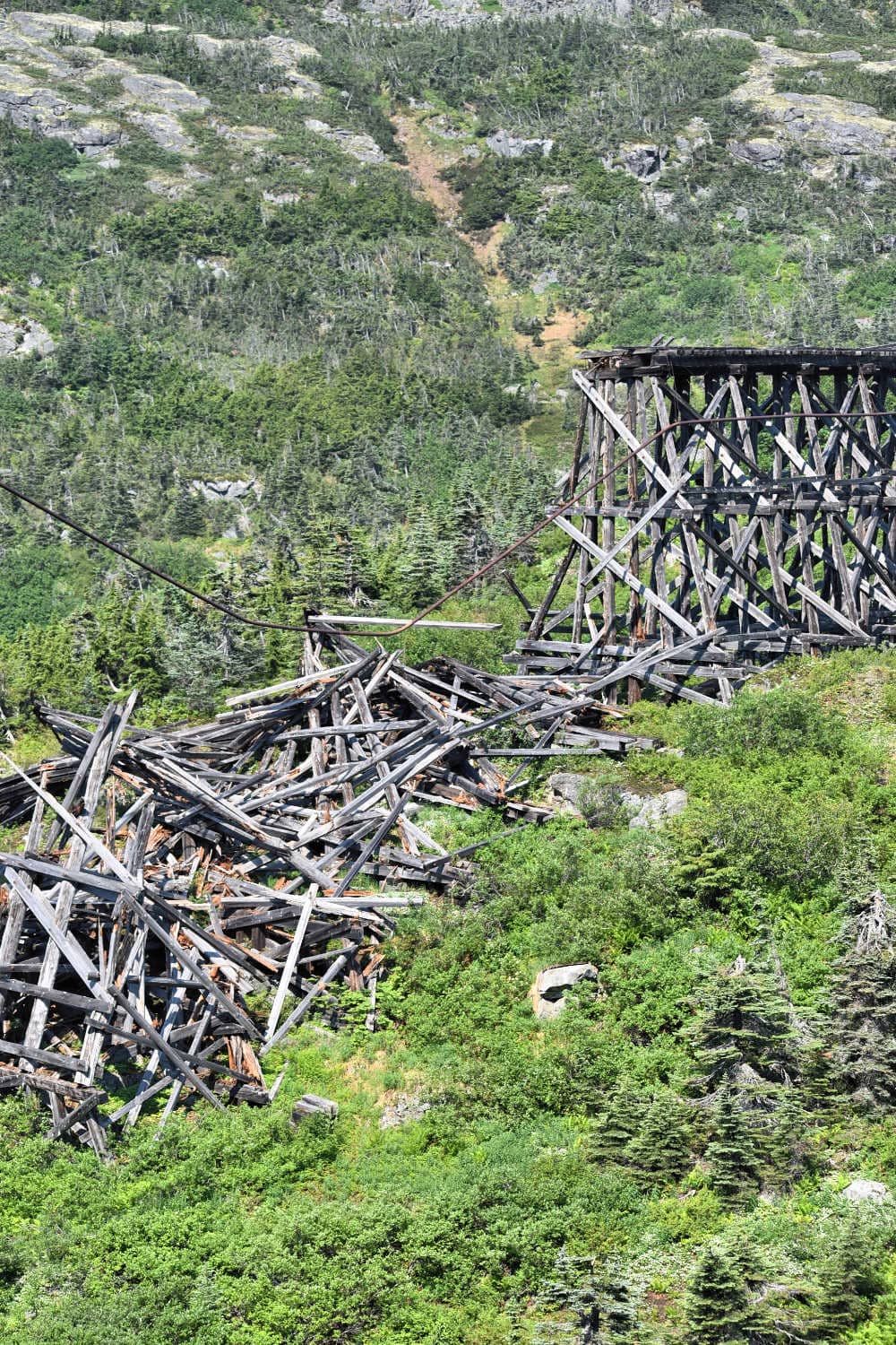 Old wooden train trestle in the Yukon
