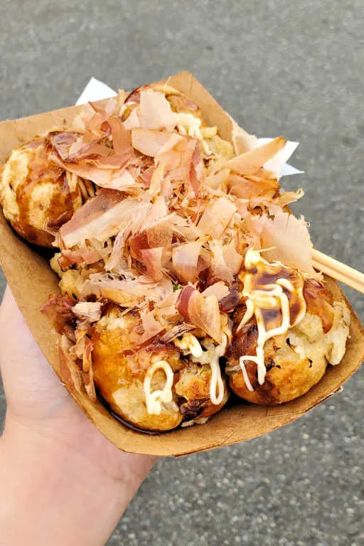 Takoyaki balls with Bonita flakes and seaweed