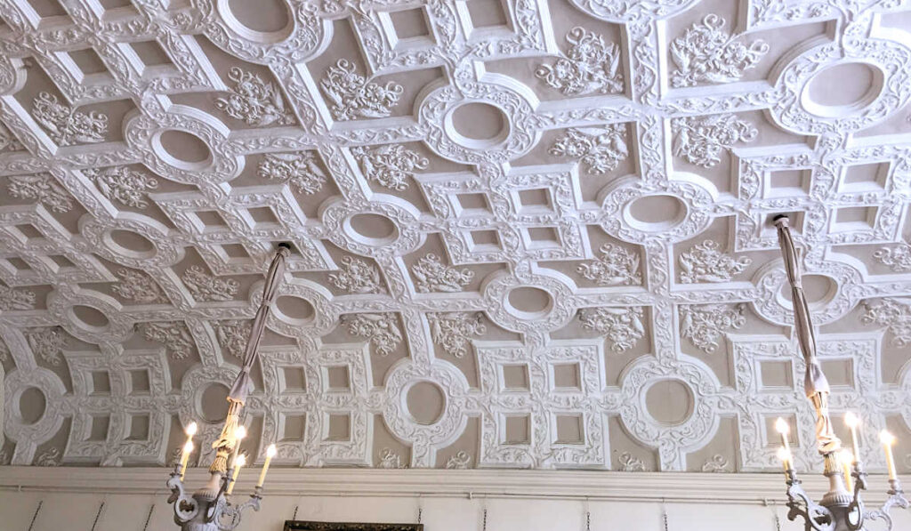 Ornate ceiling in the Heraldry Room at Leeds Castle
