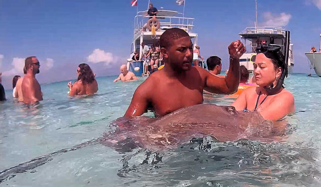 Holding a stingray in Grand Cayman