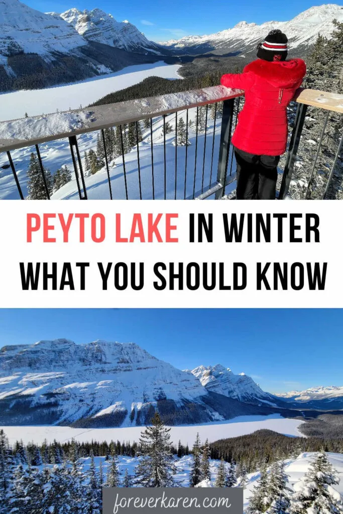 Peyto Lake covered in snow, in December