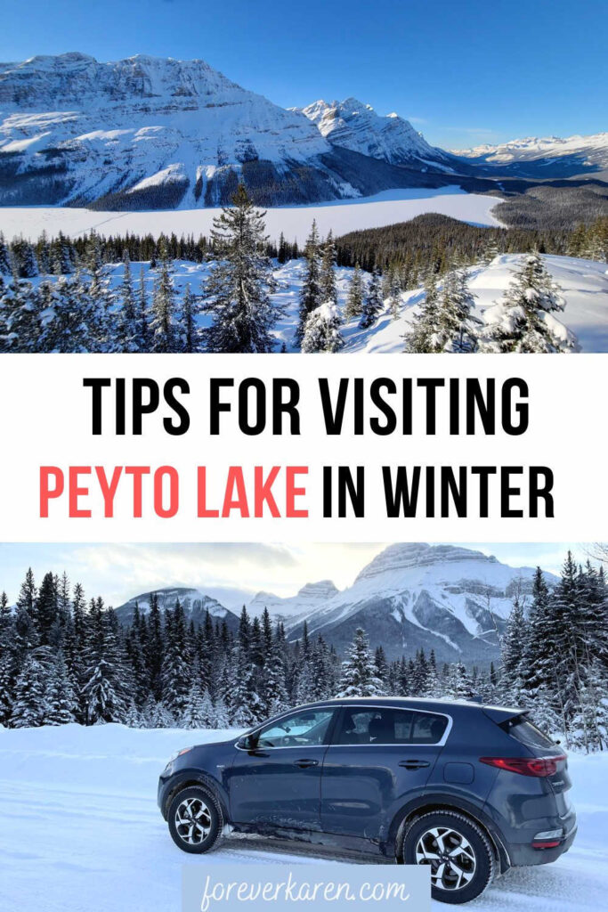 Peyto Lake and our Kia Sportage rental car in winter