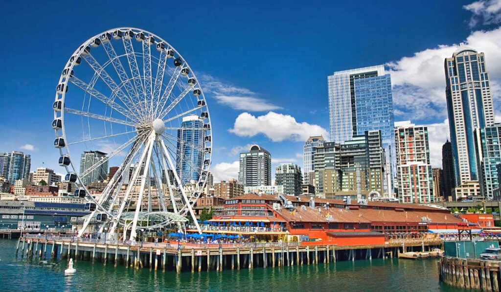 Seattle waterfront and Seattle Great Wheel