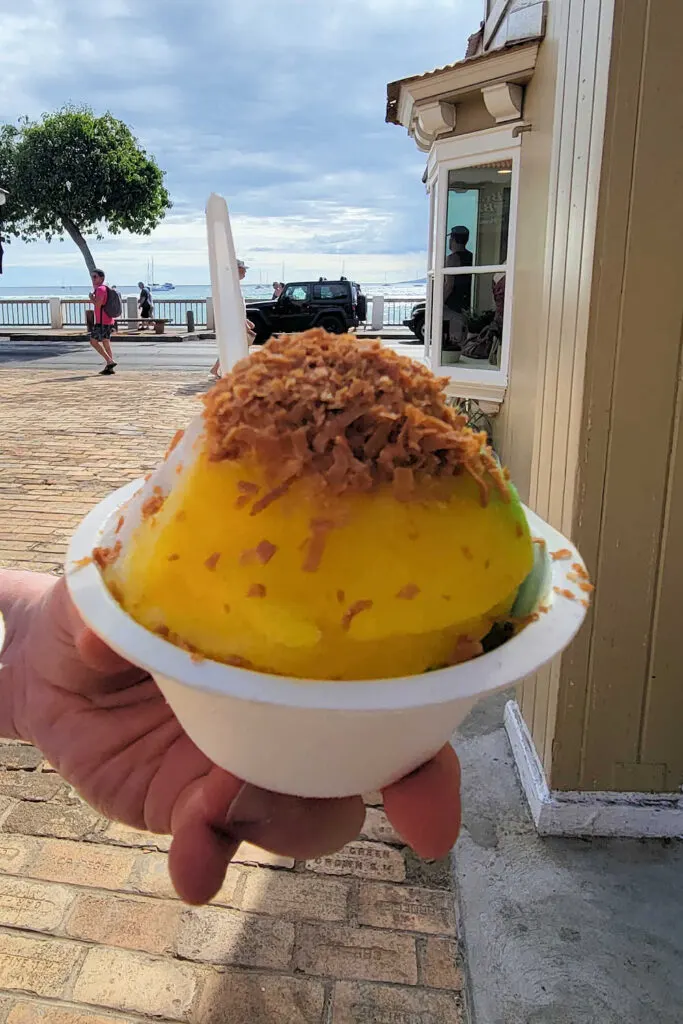 Coconut topped shave ice from Ululani's in Lahaina