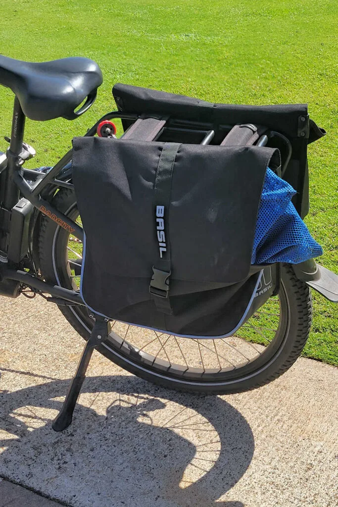 Large saddlebags on our Maui electric bikes