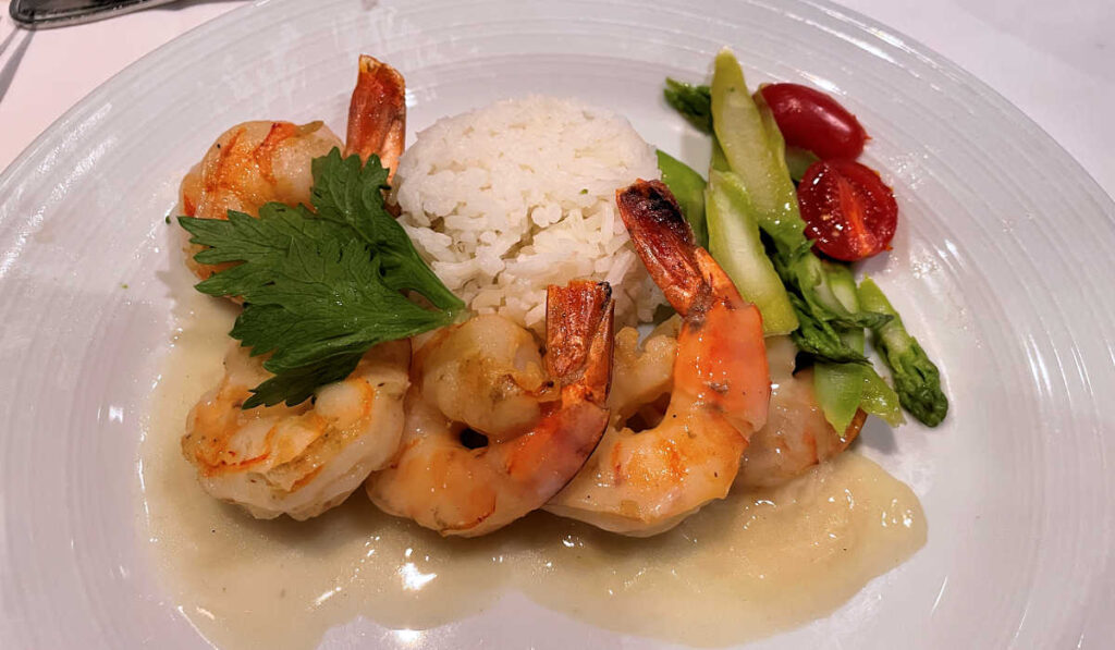 Garlic Tiger Shrimp with Jasmine Rice from the Ovation of the Seas