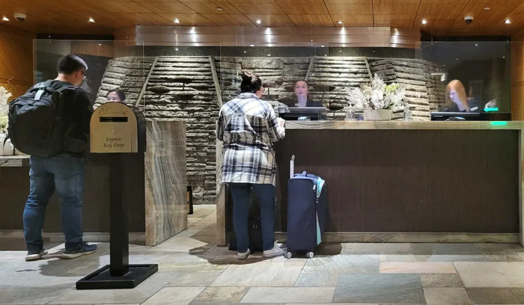 Check-in desk at the YVR Fairmont Hotel