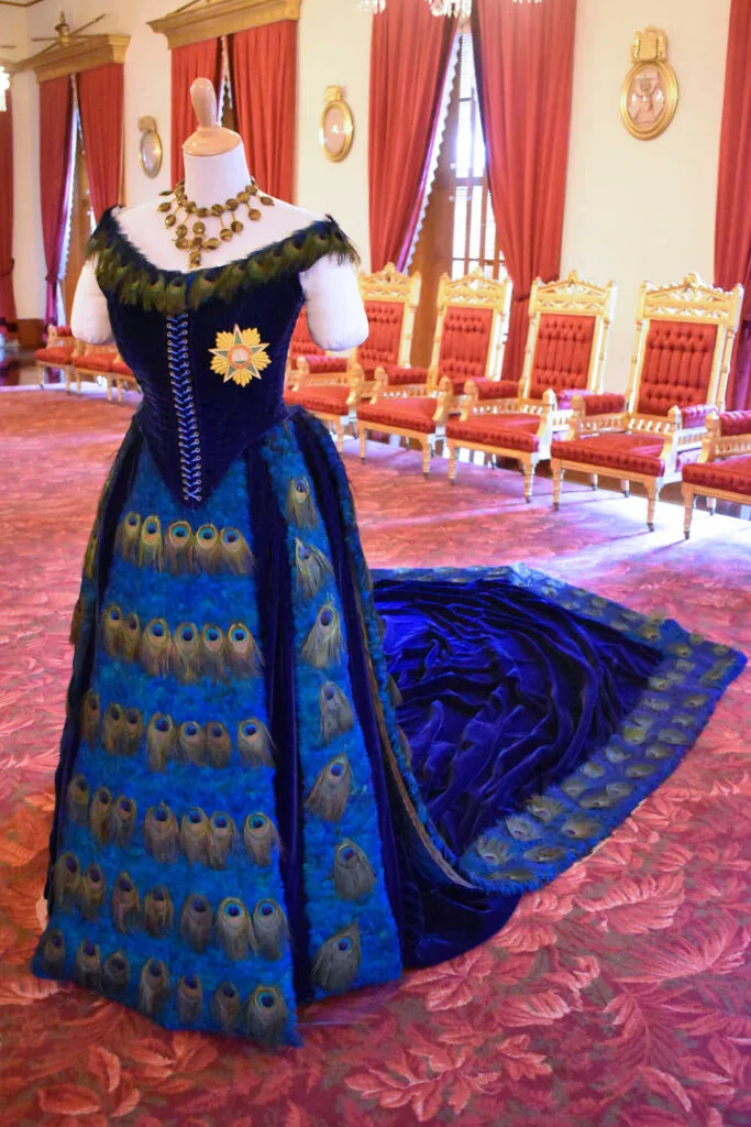 Iolani Palace peacock feather dress