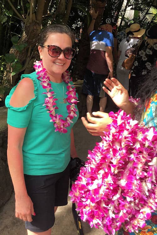 Receiving a floral lei in Hawaii