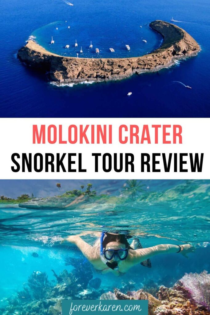 A woman snorkeling in the waters around Molokini Crater in Maui