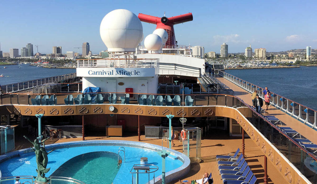 The Carnival Miracle cruise ship sailing out of Los Angeles