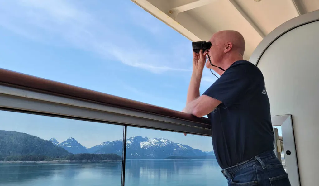 Using binoculars in Glacier Bay National Park